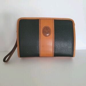 Rudolph Valentino Bag Clutch Wristlet Vintage Zip Italian Black Brown Leather